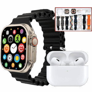 Coffret montre connectée, écouteurs sans fil Bluetooth, protection écran avec 8 bracelets