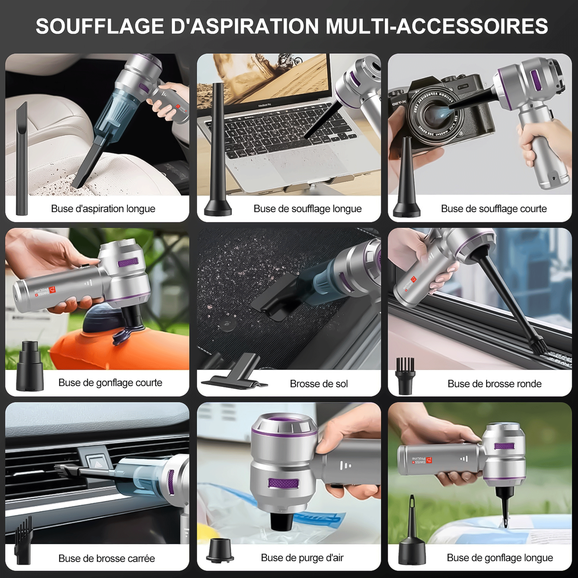 Aspirateur à main et Souffleur 2en1 sans fil avec 10 accessoires – Image 6